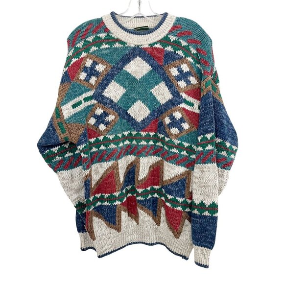 Vintage Croft & Barrow Men's Aztec Print Knit Sweater Retro 90s - Size Large - Picture 1 of 6
